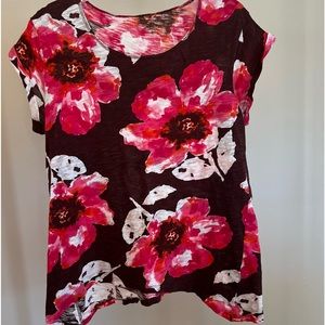 Brown & Pink, short sleeve, floral print, size medium